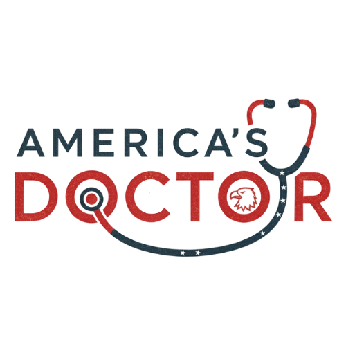 Logo of 'America's Doctor' with a stethoscope design on a white background